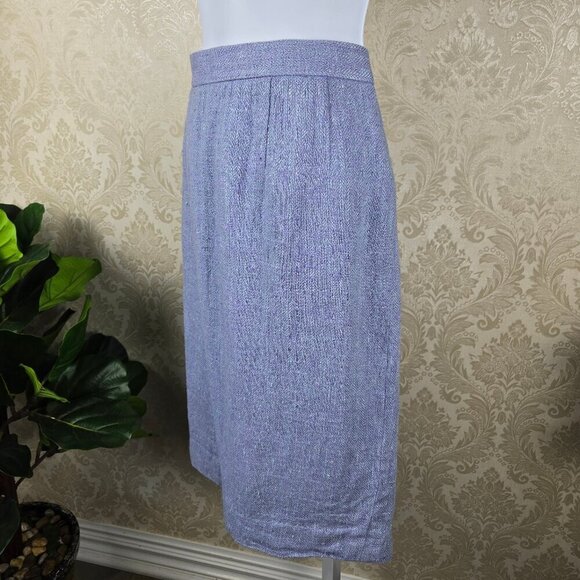 Carlisle Size 8 Blue Pencil Skirt Silk/Linen Blend Hidden Back Zip Walking Slit - Picture 3 of 10